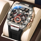 Poedagar Luxury Mens Sport Watch Tonneau Case Silicone Strap  Waterproof 9051