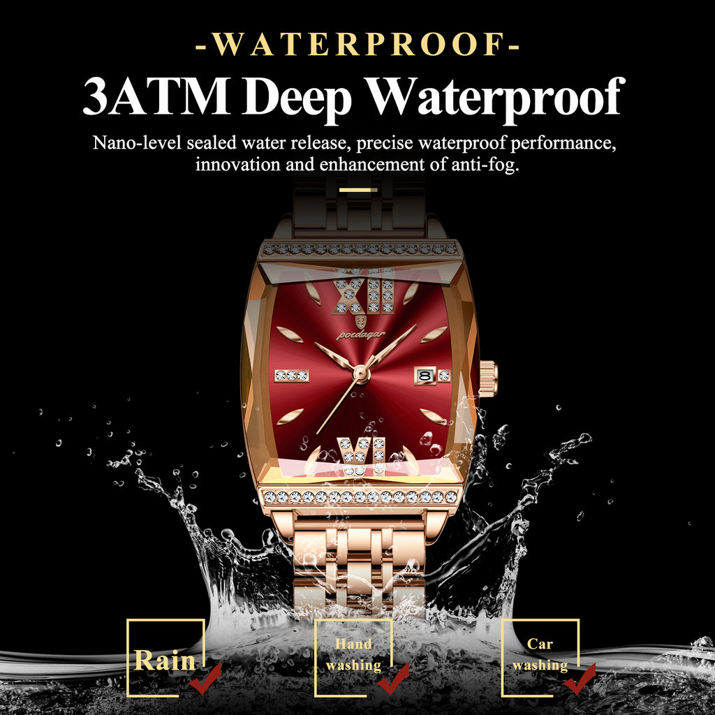 Poedagar Women's Slim Rectangle Diamond Watch