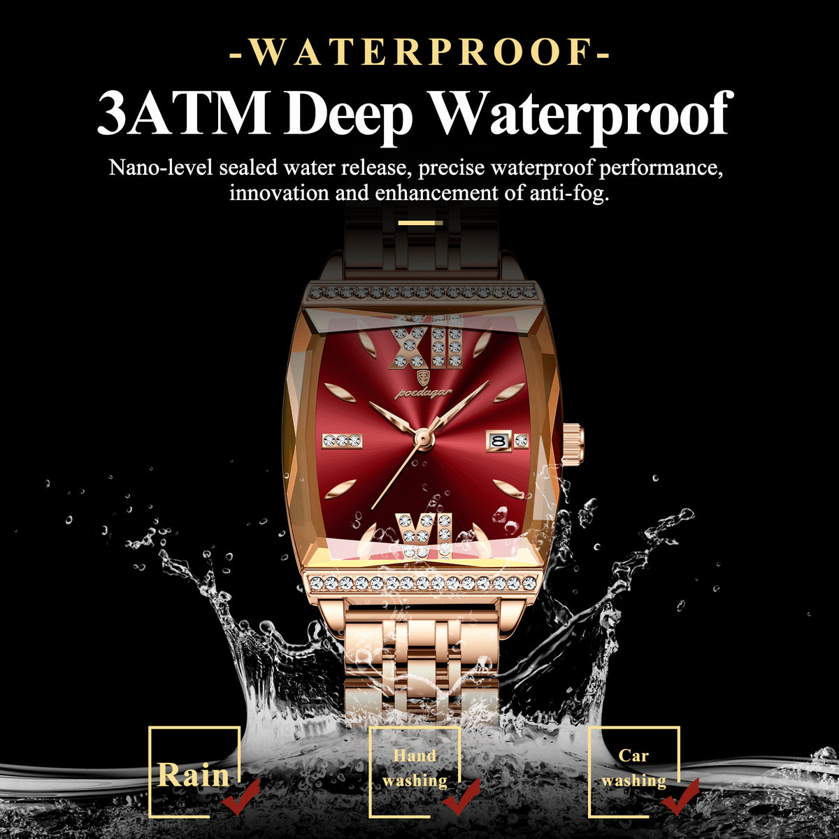 Poedagar Women's Slim Rectangle Diamond Watch