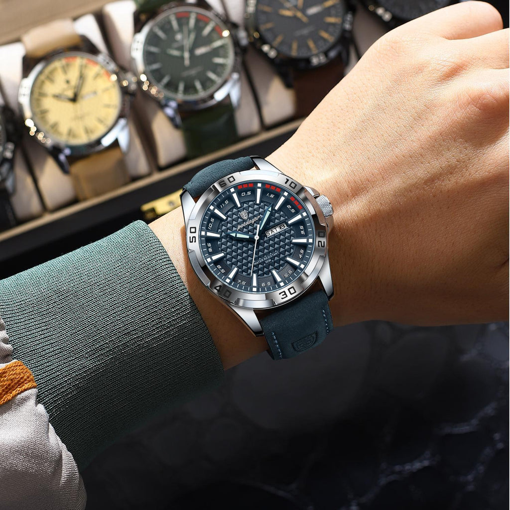 Poedagar Men's Bold Leather Sports Watch