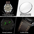 Poedagar Men Quartz Watch Geometric Dial Leather Strap Waterproof Casual Wrist Watch