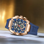 Poedagar Luxury Mens Sport Watch Tonneau Case Silicone Strap  Waterproof 9051