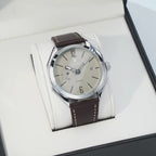 Poedagar Men Quartz Watch Geometric Dial Leather Strap Waterproof Casual Wrist Watch