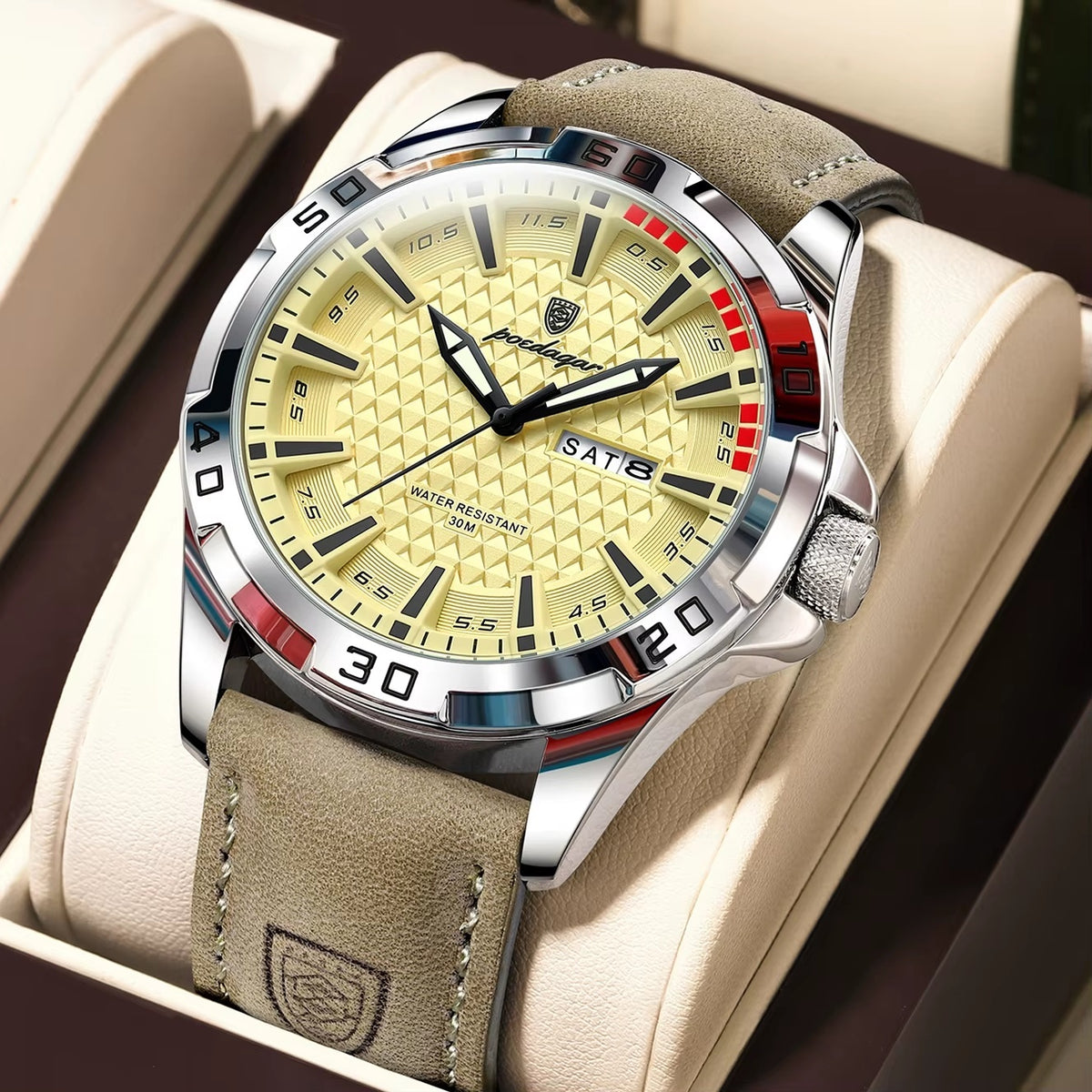 Poedagar Men's Bold Leather Sports Watch