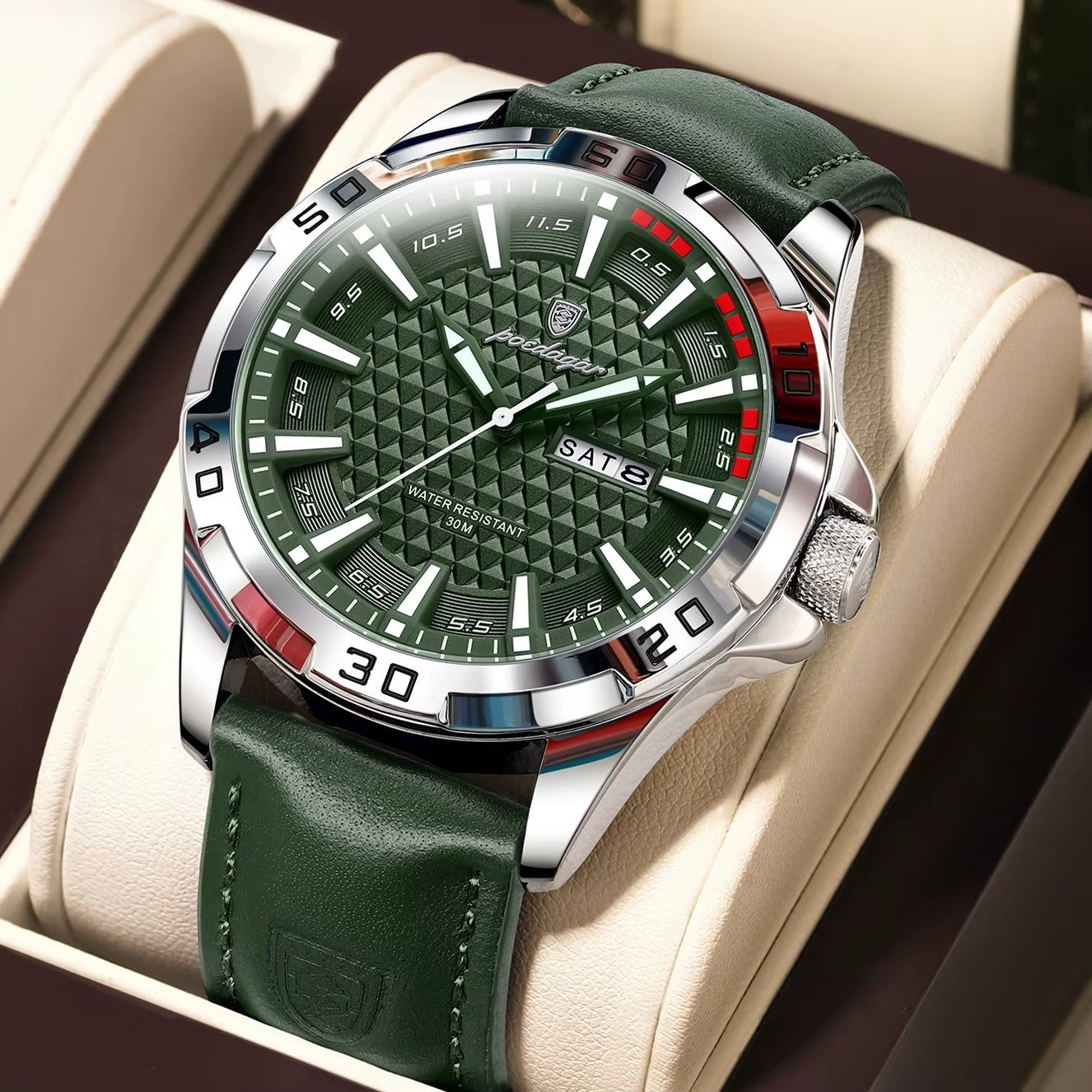 Poedagar Men's Bold Leather Sports Watch